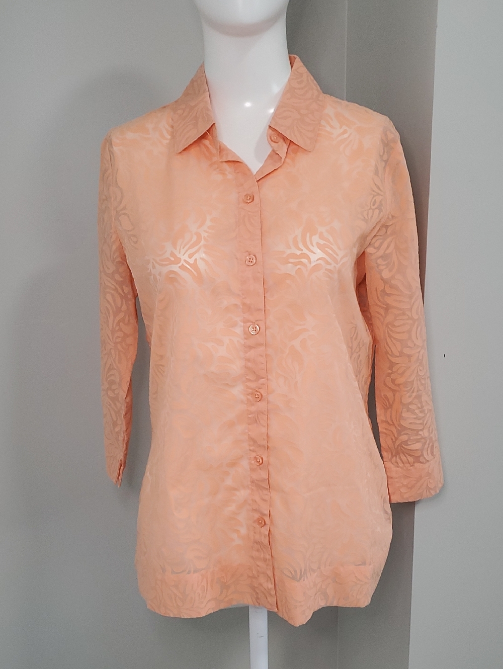 Studio Works Peach Button-Down Shirt with Jacquard Pattern